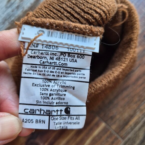 Vintage Carhartt Made in USA Acrylic Rib-Knit Beanie Work Winter Brown Men's - Picture 7 of 8